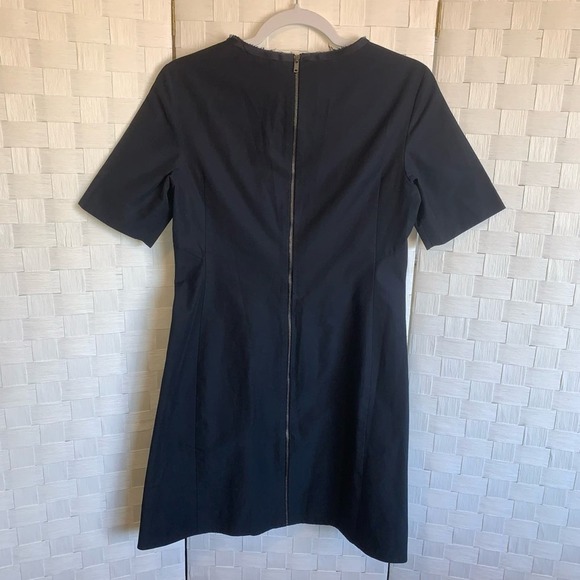 COS Blue Short Sleeve A Line Pleated Flowy Bottom Drop Waist Dress Sz 6 Full Zip - Picture 13 of 14